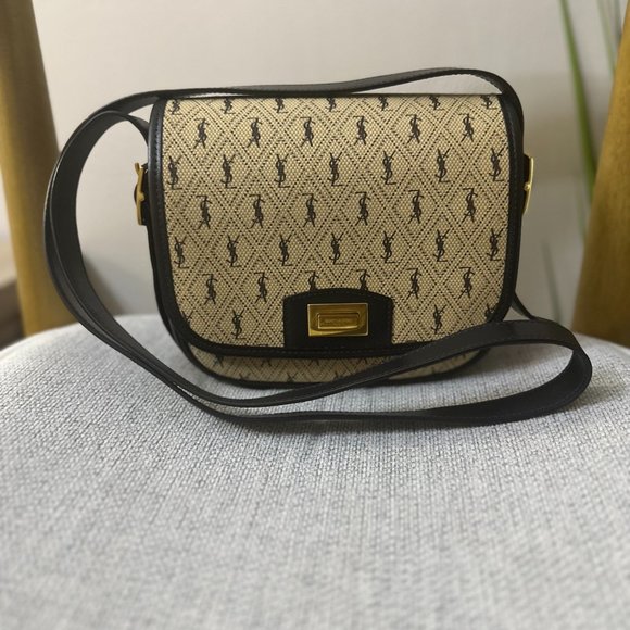 Saint Laurent Flap Satchel Monogram All Over Canvas & Leather - Excellent Cond. - Picture 10 of 13